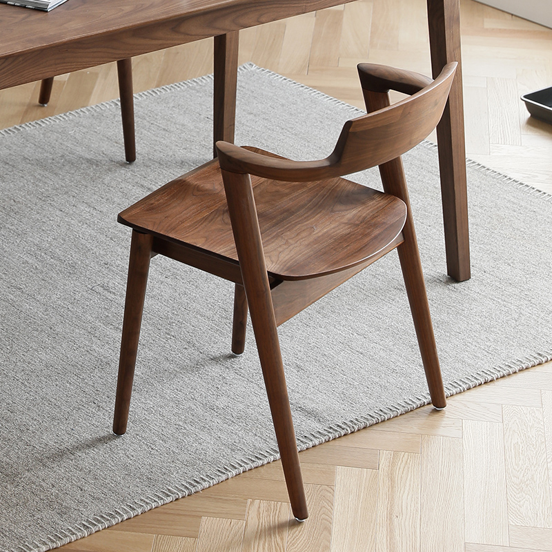 晨物黑胡桃木简约北欧靠背椅餐椅
