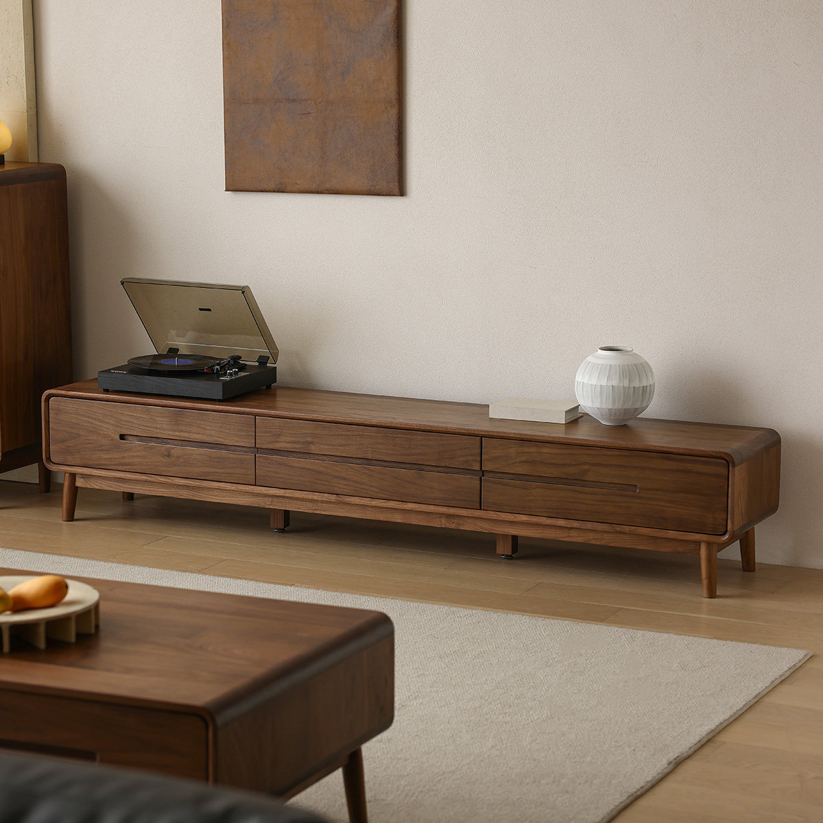 北美黑胡桃木实木电视柜小户型电视机柜组合北欧现代简约卧室靠墙