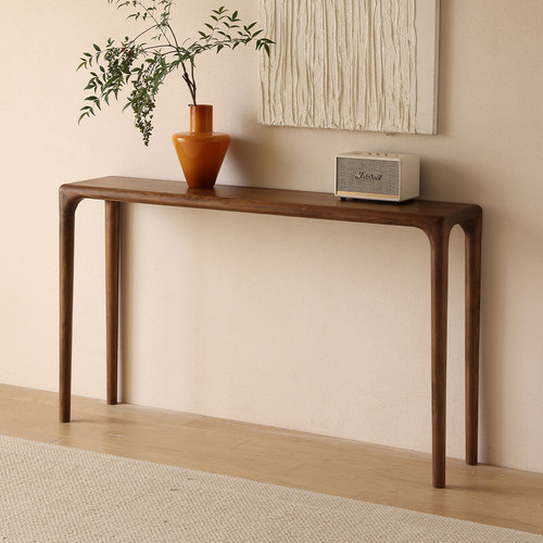 晨物全实木入户玄关桌黑胡桃桌子