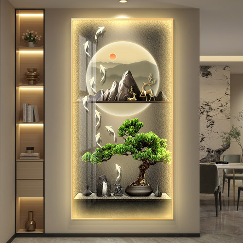 流水生财led带灯入户玄关装饰画简约现代挂画壁画走廊过道家居