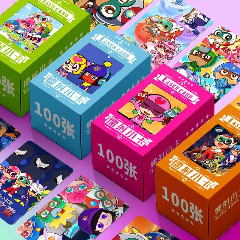 开心超人联盟镭射小卡100张图片不重复周边3寸双面圆角同款LOMO卡