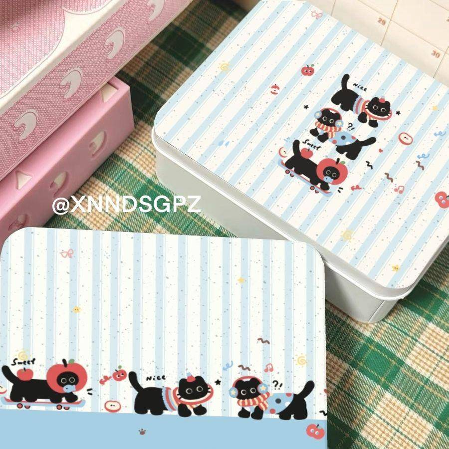 可爱苹果小猫铁盒ins学生桌面收纳小卡收纳盒贴纸素材高颜值整理