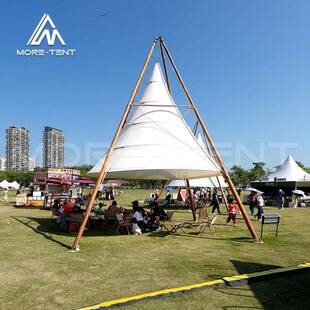 网红营地景区金字塔圆锥形竹节灯笼帐篷户外露营酒店蓬房快速搭建