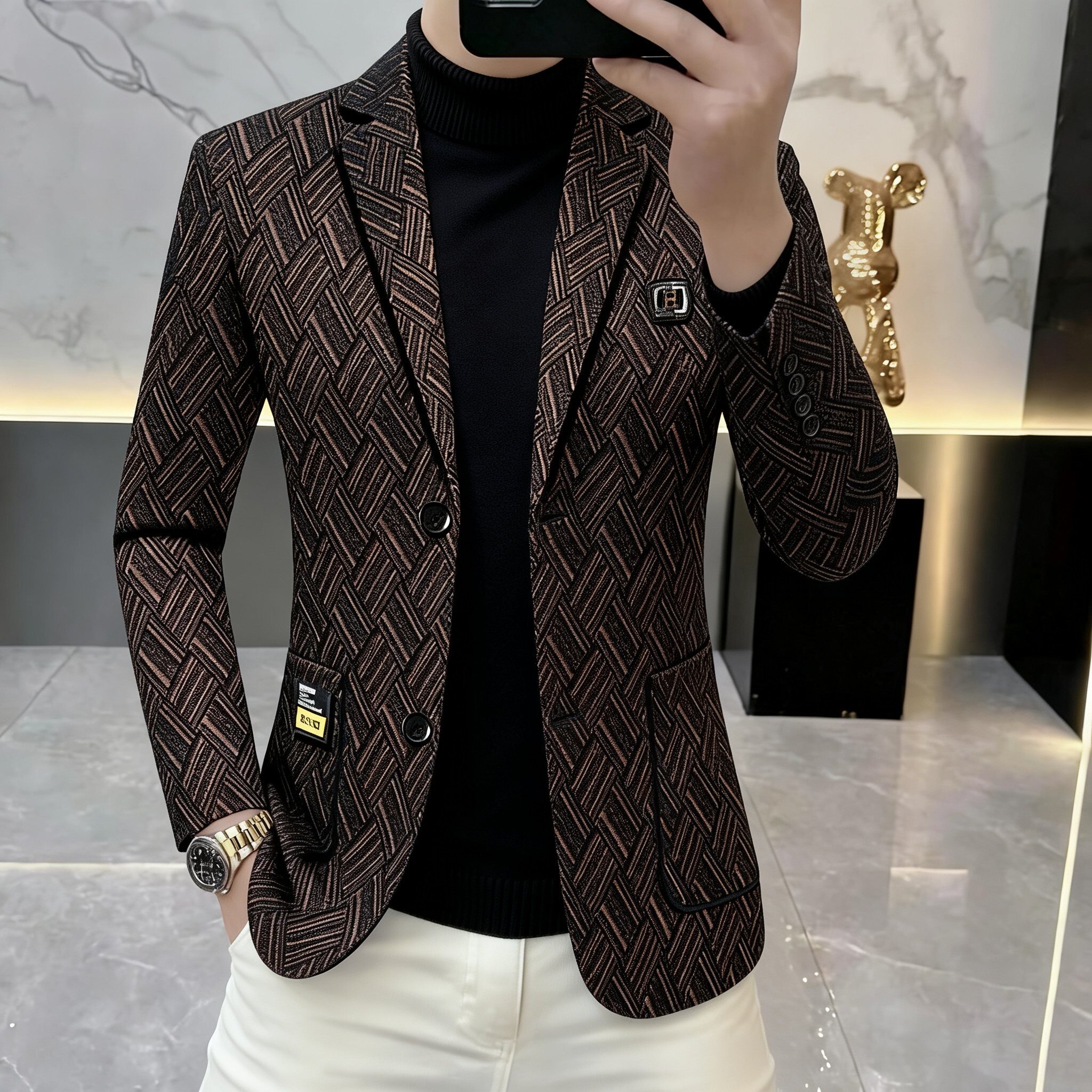 高档轻奢西装外套男士秋季新款时尚休闲西服夹克品质男装上衣X831