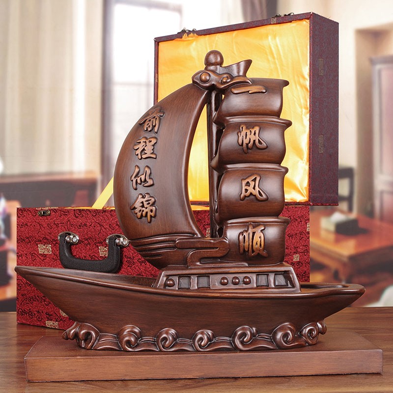 实木雕一帆风顺帆船摆件公司开业生日礼品船模型客厅办Y公室船装