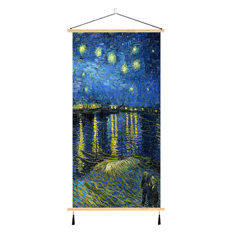 梵高星空竖版装饰画客厅t玄关油画饭厅背景壁画咖啡厅世界名画挂