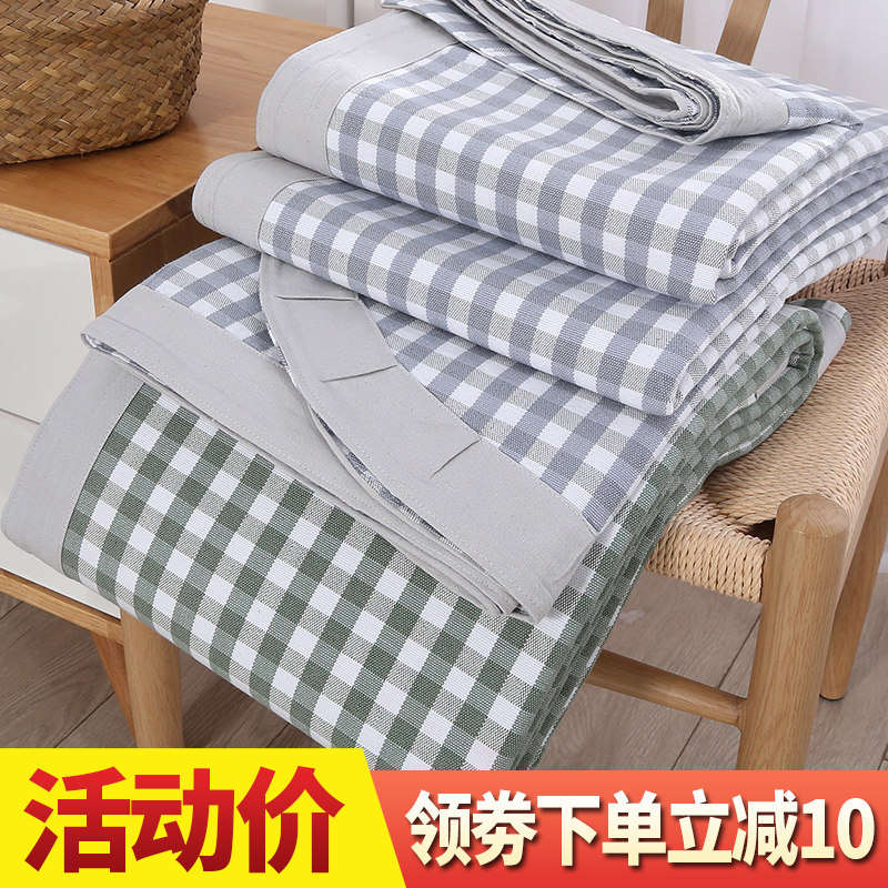 出口品质 纯棉老粗n布凉席 夏季苎麻加厚亚麻帆布条纹床单三件套