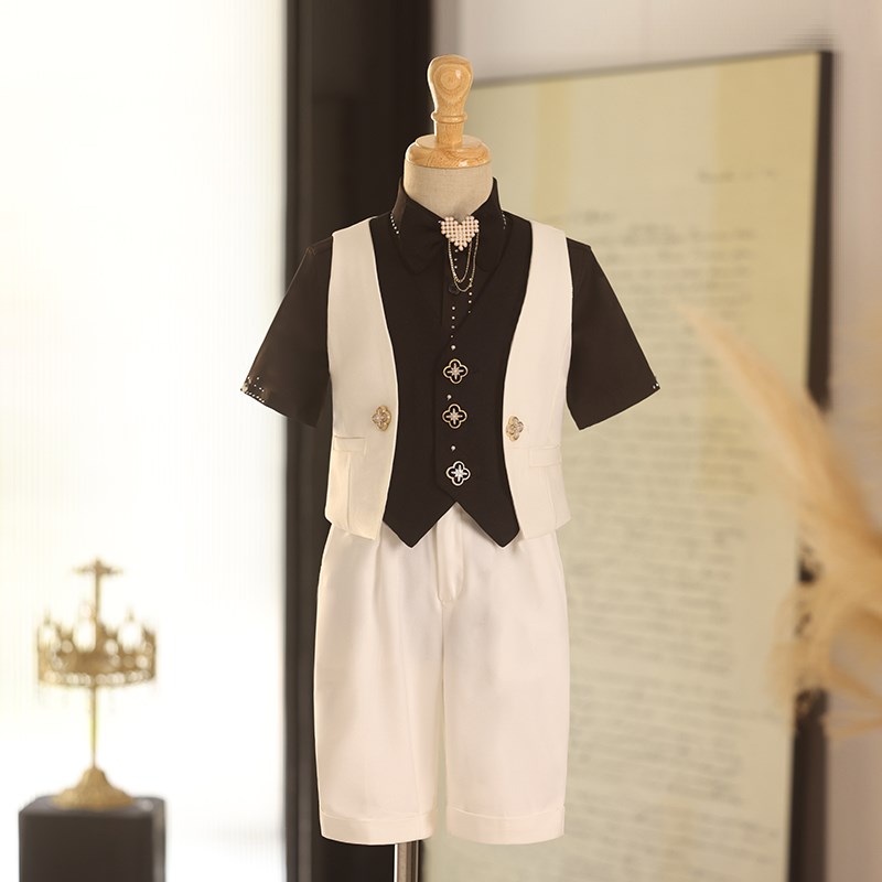 儿童西装套装男童202q4新款白色帅气走秀花童小礼服主持人钢琴夏