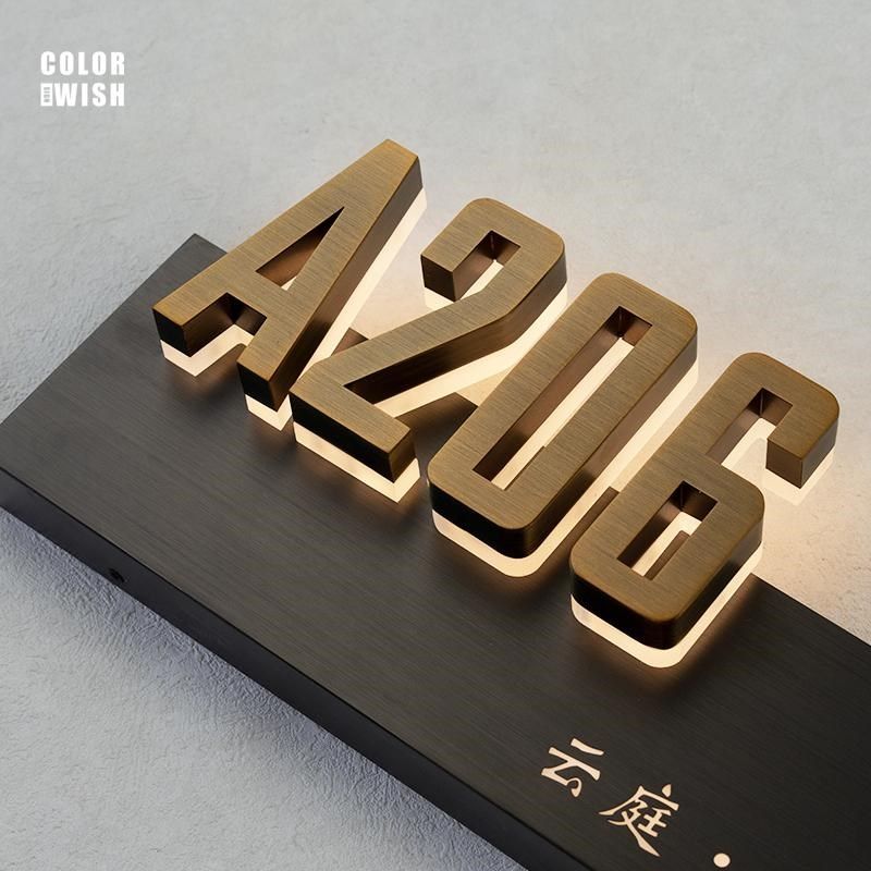 高档户外不锈钢门牌m家用庭院别墅发光防雨数字号码牌入户指引定
