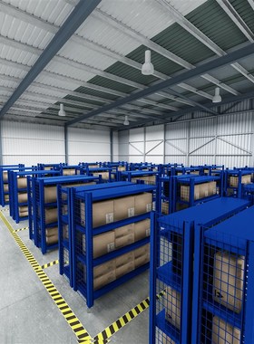 蓝色库房置物架带轮子货架可移动置物柜仓储拆装家用金Z属仓库多