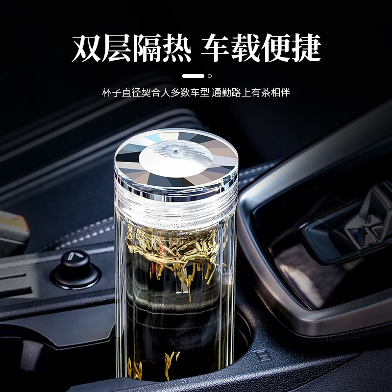 双层玻璃杯男女士家用水杯便携透明带盖P茶水分离泡茶杯子