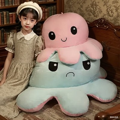 网红章鱼玩偶公仔大号抱睡毛绒玩具变脸超大翻面八爪Z鱼娃娃女生