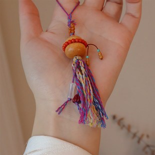 天然檀木诸事顺利牌彩o绘牌挂件合香佛文玩配饰包包挂车挂葫芦南