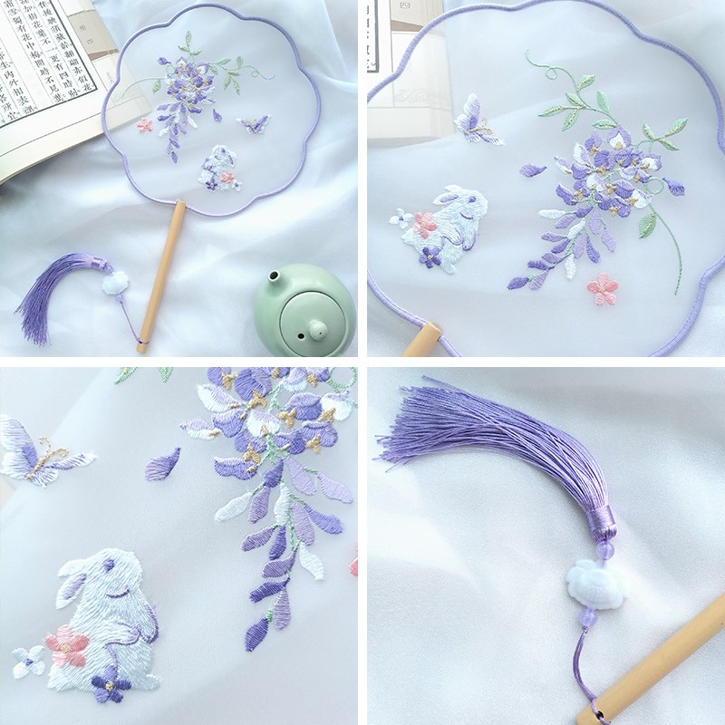 刺绣团扇古风汉服中式扇子古装中国G风旗袍圆扇夏季舞蹈扇子专用