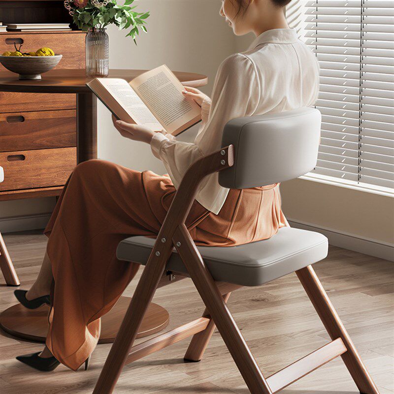 可折叠椅子家用靠背椅舒服久坐办公可叠放凳子不R占空间实木色餐