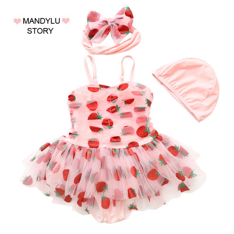 儿童泳衣女童公主2021新款女童泳衣裙式分L体连体走秀洋气宝宝泳