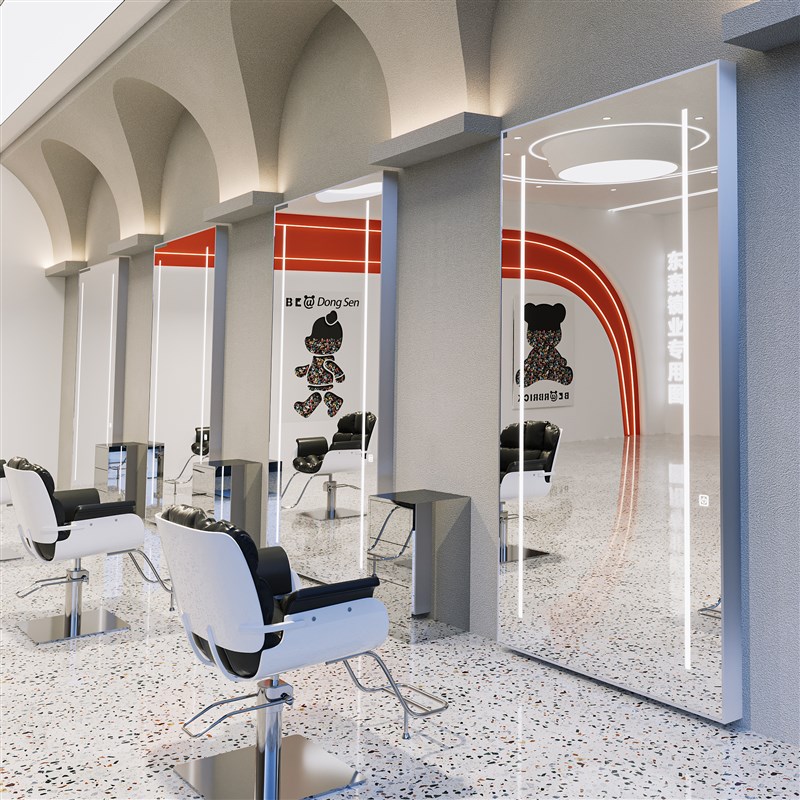 网红美发店镜子带l灯发廊专用理发镜台剪发镜壁挂式落地理发店镜