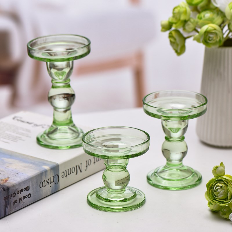 欧式复古浅绿水晶玻璃烛台底座家居民宿软装饰摆件婚Y礼庆拍摄道