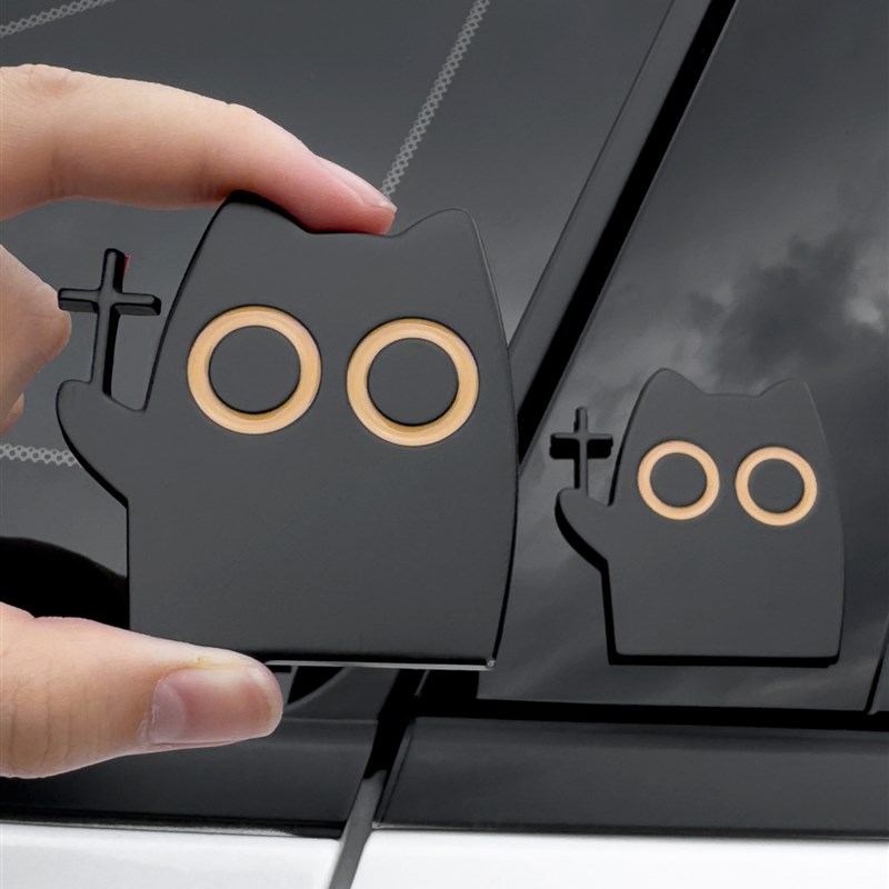 十字架猫金属车贴可爱保佑黑猫三角窗车尾装饰遮画痕W网红汽车贴