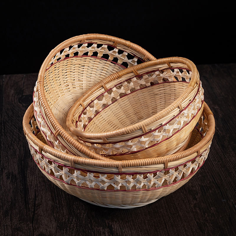 竹编竹篮c子水果篮高脚花边篮竹筐家用果盘手工竹制品馒头筐点心