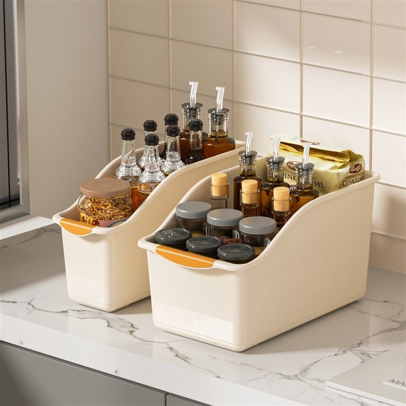 橱柜收纳盒带滑轮家用调料w杂物零食整理盒斜口橱柜厨房储物筐,收纳整理,桌面收纳盒,淘宝优惠券,粉丝福利购,淘宝优惠卷