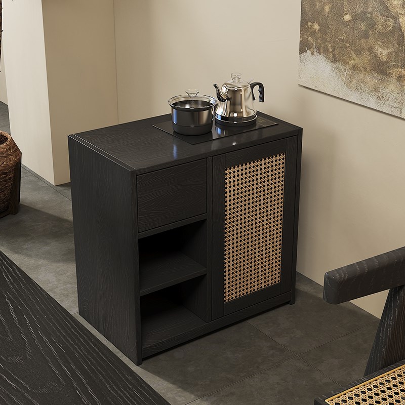 茶水柜客厅靠墙实木诧寂风t黑色烧水壶一体移动小桌柜茶桌侧边茶