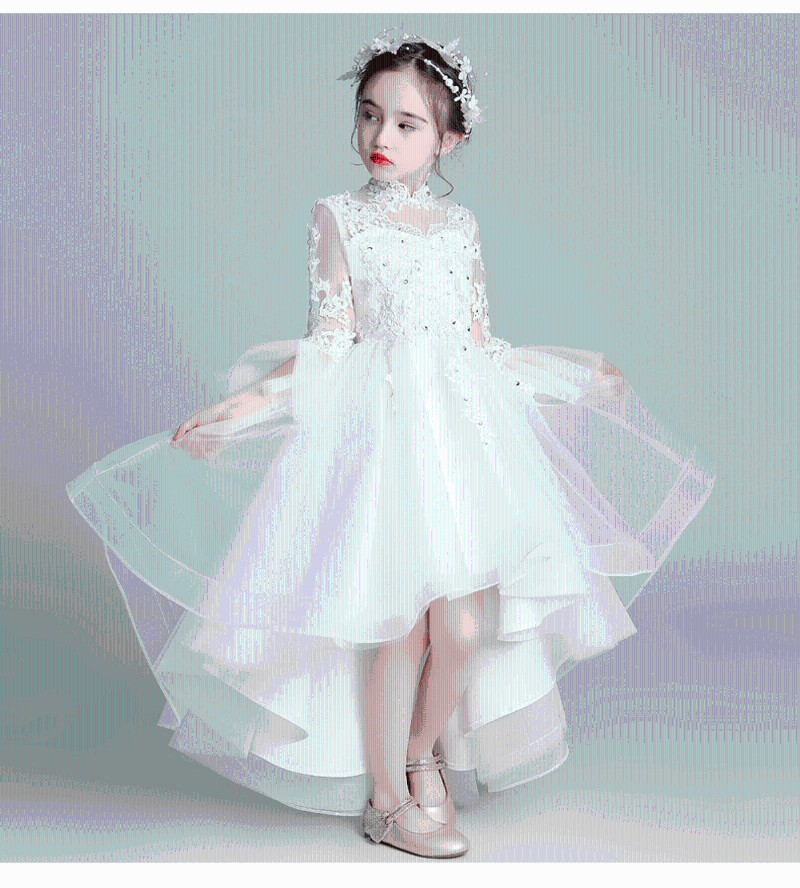 儿童主持人礼服女秋冬公主裙女童钢琴表演2021走秀气质.生日白纱