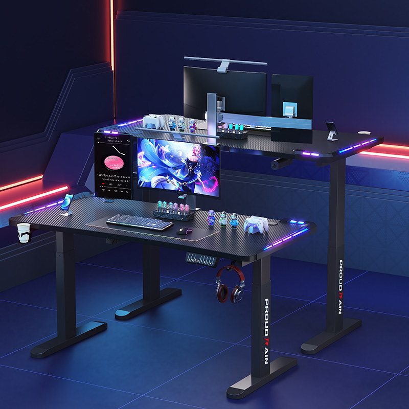 电动升降桌椅套装家用台式电w脑桌学习办公书桌双电机台式电竞桌