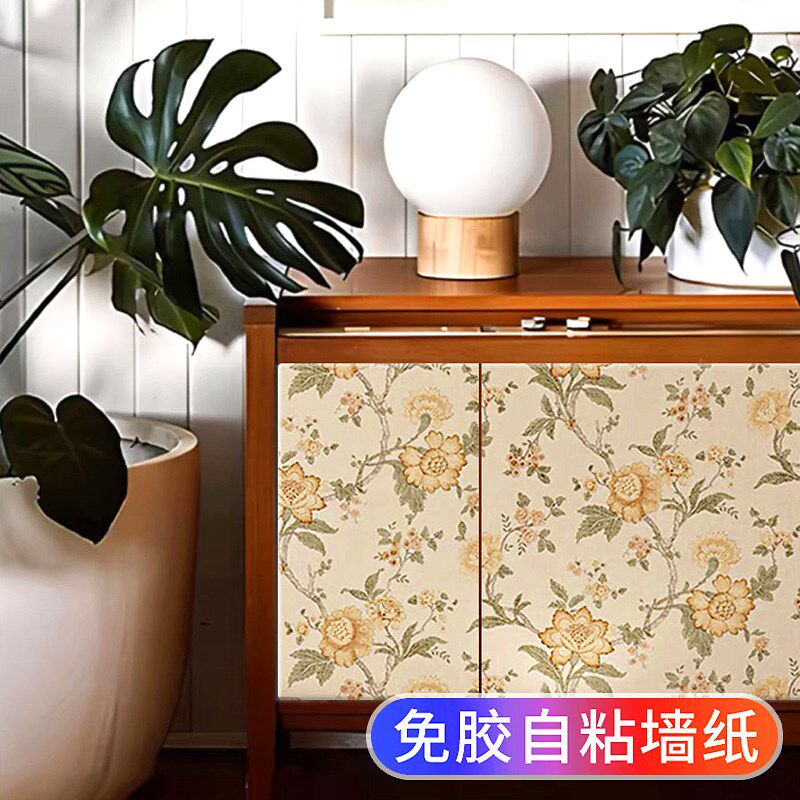 暗红色花卉复古柜门贴纸s自粘法式高档衣柜子翻新改色装饰美化墙