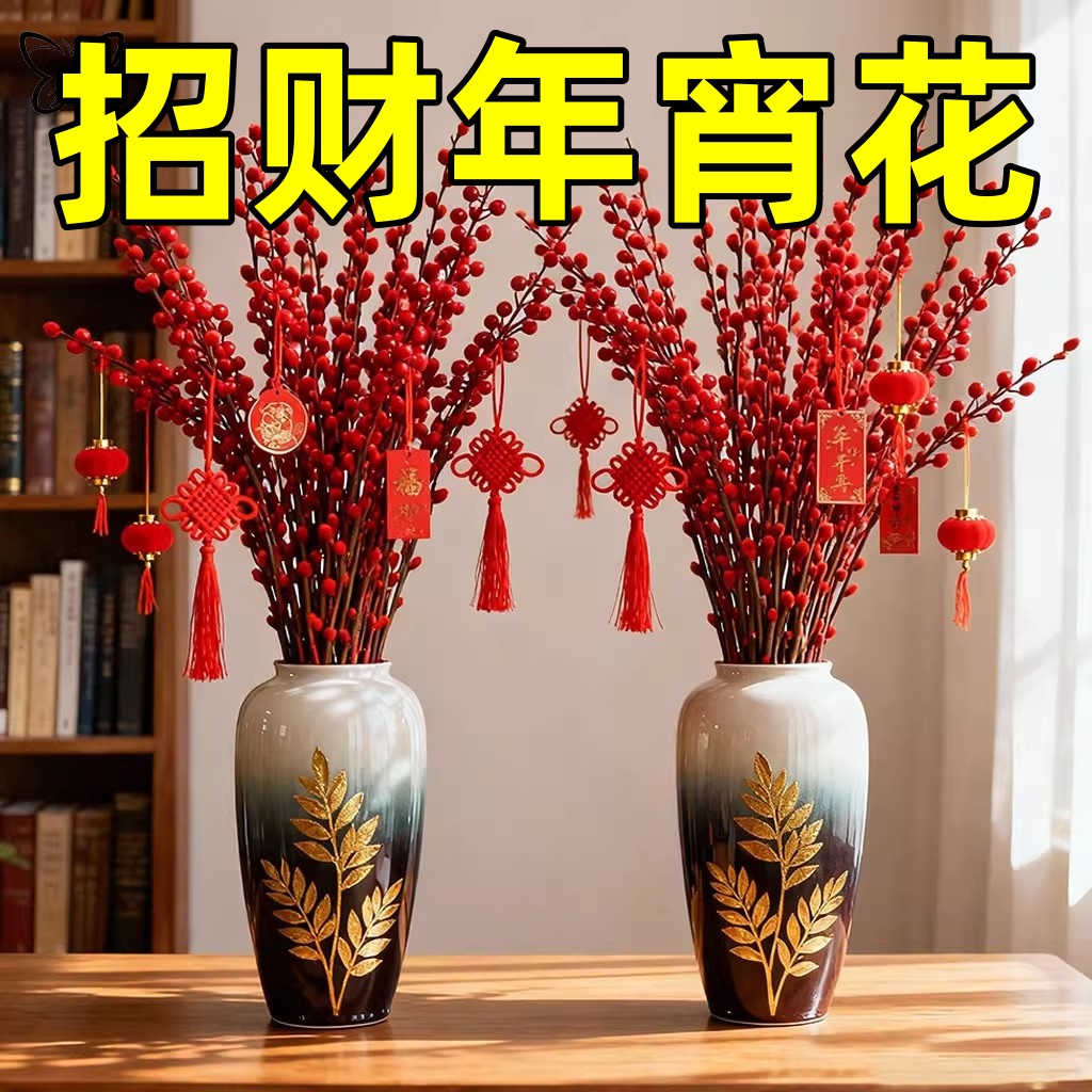 招财银柳真花鲜枝春节年宵花卉可水培植物干花红色银柳客厅装饰