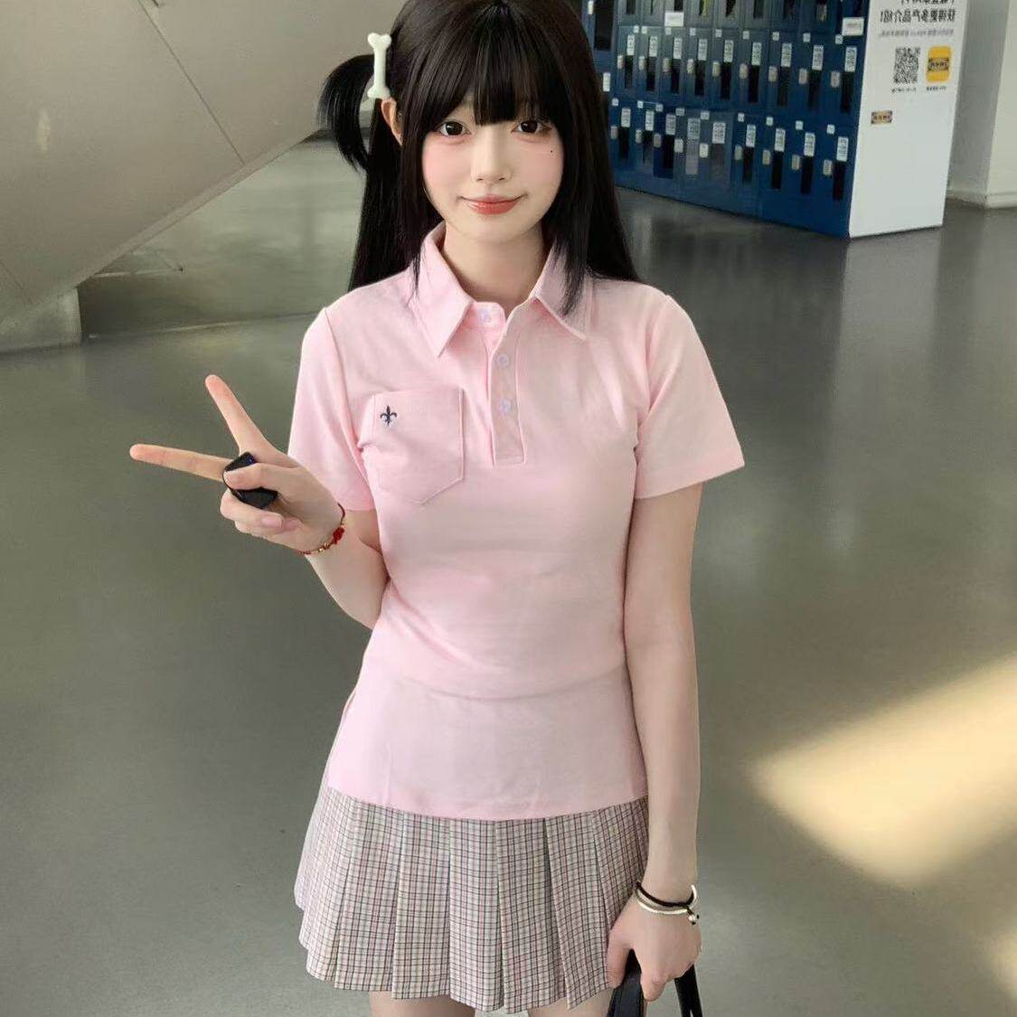 原创jk正版POLO衫修身显瘦学院风制服夏季白色收腰女百搭日系短袖