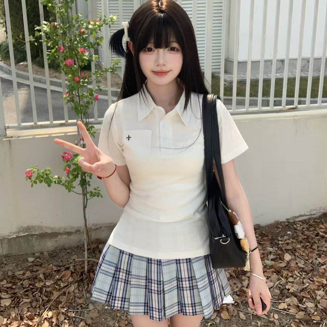 原创jk正版POLO衫修身白色显瘦学院风制服夏季收腰女百搭日系短袖