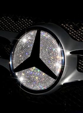 19款奔驰新C级c180lc260lA180LA200L改装中网镶钻大前标水晶
