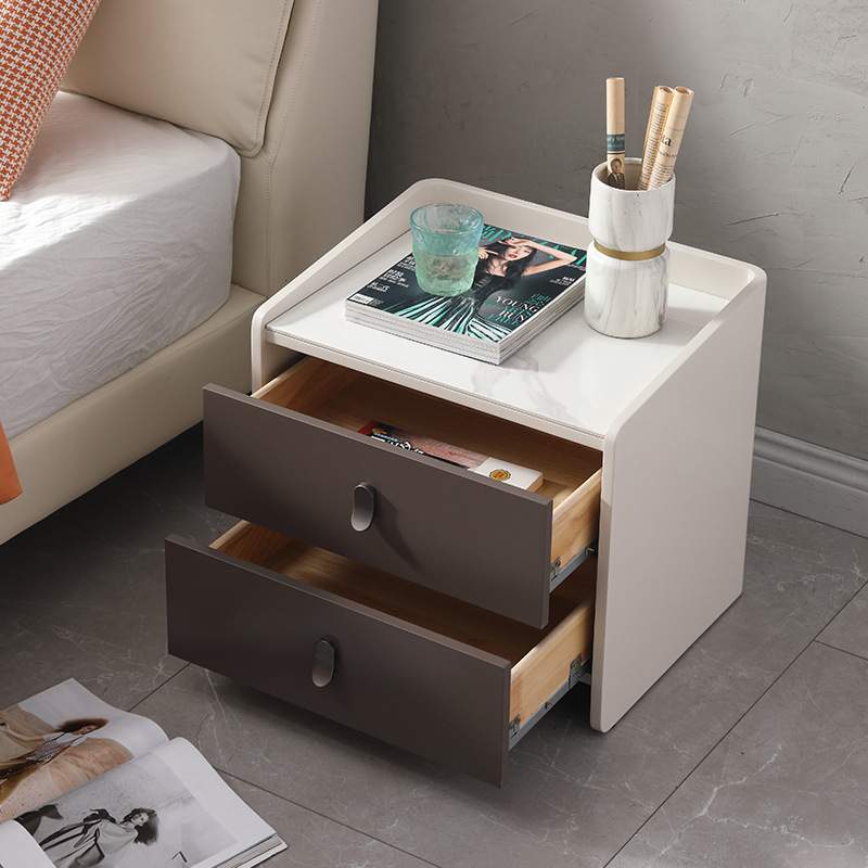 TS108现代简约床头柜卧室岩板烤漆灰白色整装北欧网红床头柜