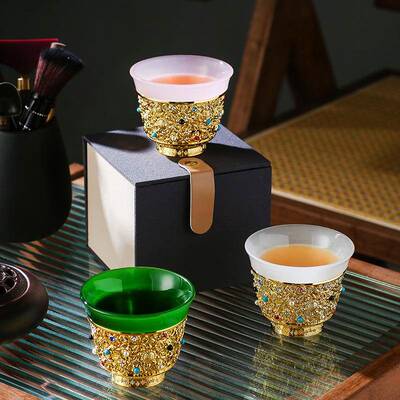 男女式主人琉璃茶具璀璨永固杯玉瓷茶杯工艺品古玩江山装饰品摆件