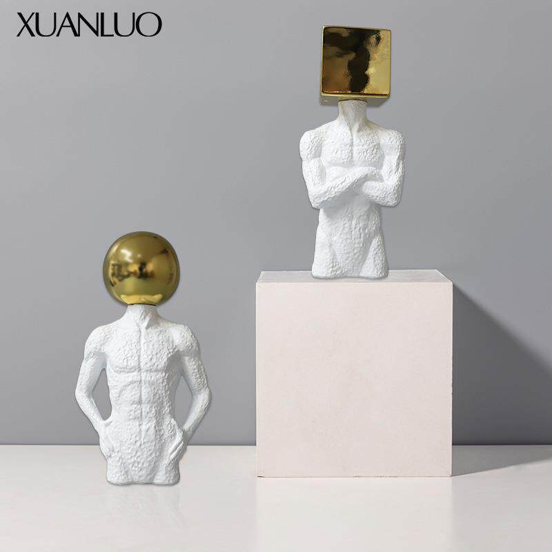 创意简约几何形人物树脂摆件样板房客厅电视柜家居软装工艺品摆设