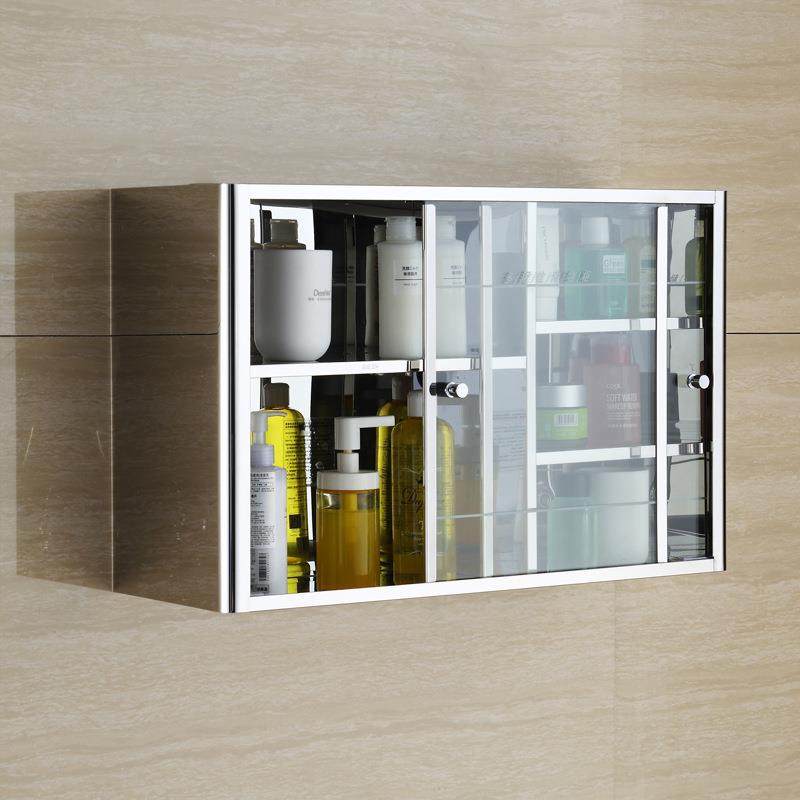 不锈钢浴室吊柜墙壁柜透明玻璃移门置物柜厨房橱柜推拉门储物柜