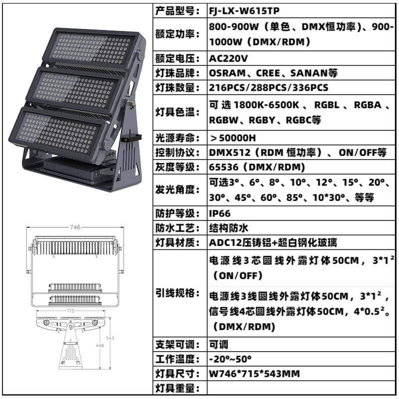 山体染色灯800W900W1000W全彩RGBL桥梁超高楼宇文旅造景大型瀑布