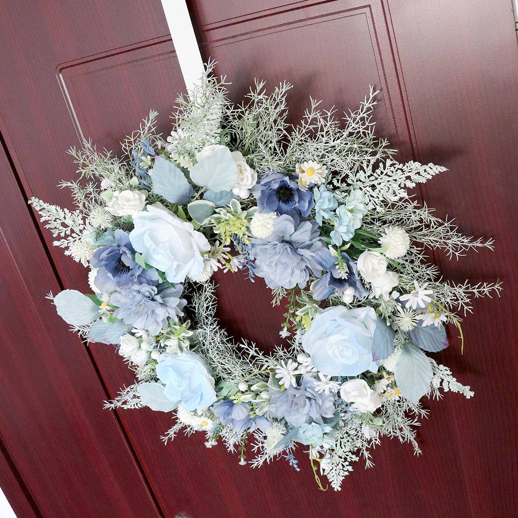 清新冰蓝玫瑰花环2023年春款婚礼装饰挂饰家居门饰墙壁布置花圈