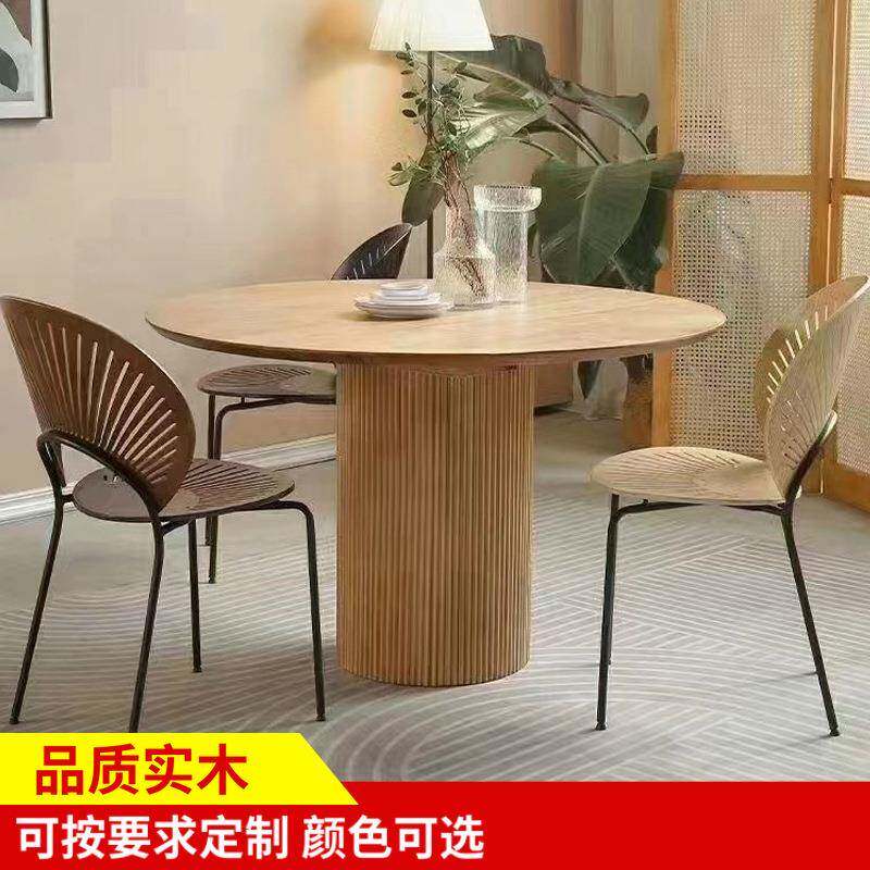 新中式圆桌白蜡木创意拼接餐台学校餐厅图书馆洽谈室实木圆形餐桌