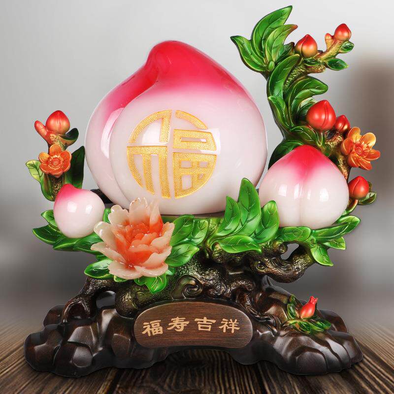树脂工艺品寿桃摆件祝寿70大寿福寿吉祥送礼仿玉客厅摆件工厂