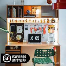 日式艺术家书桌书架一体实木电脑桌儿童学习桌樱桃木洞洞板办公桌