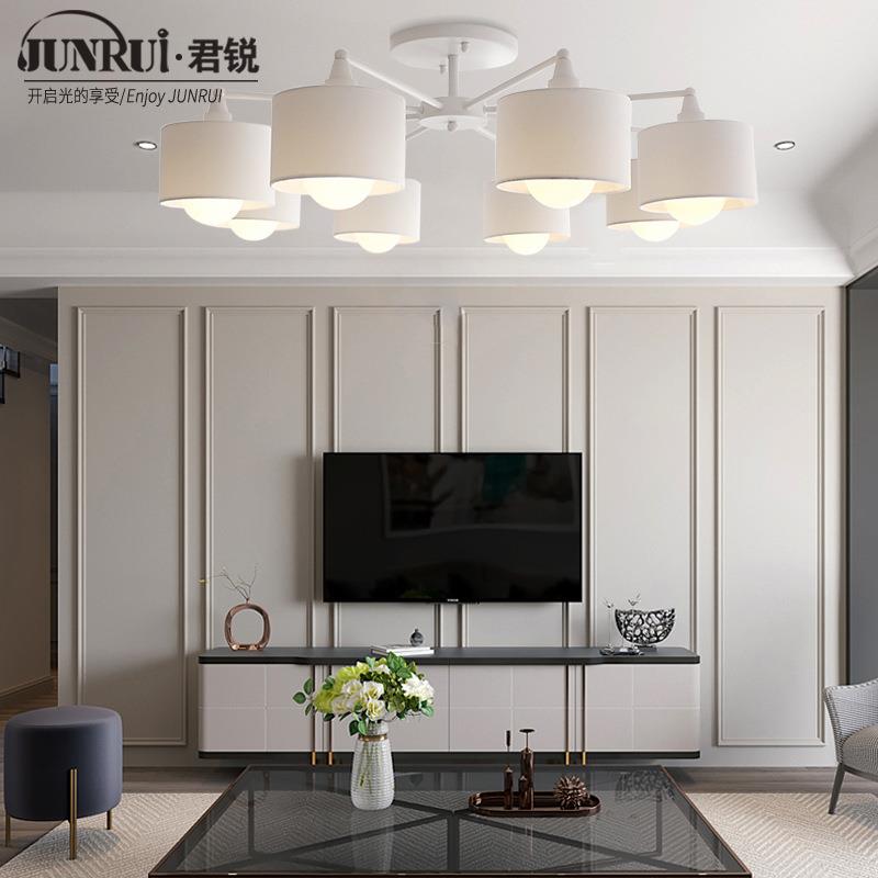 北欧吸顶灯超亮圆形布艺灯罩天花顶灯现代简约王红房间卧室灯