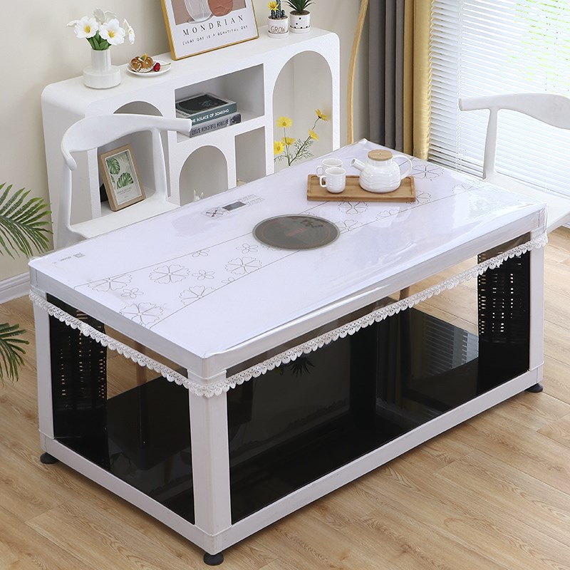 透明桌罩PVC长方形防水防油耐高温电G炉烤火桌布包角垂边简约皮罩