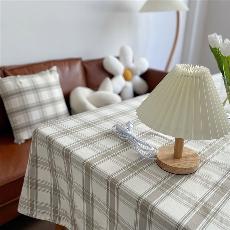 韩式小清新浅咖色格子桌布ins时尚拍照现代O简约台布学生书桌垫布
