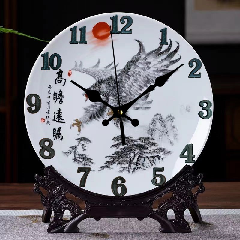 摆钟石英客厅台式座钟复古家用桌面瓷器钟表坐Q钟摆放台钟时钟摆