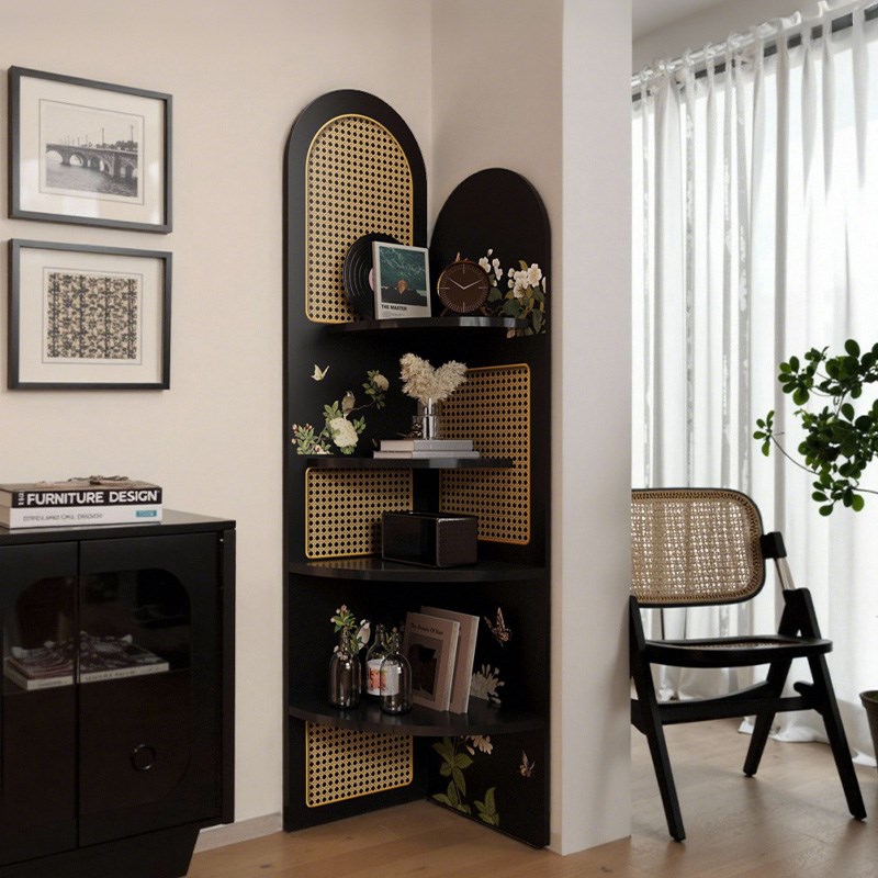 中古风转角置物架多层收纳层架一B体靠墙客厅落地三角柜屏风高级