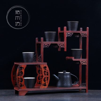 红木小博古架实木简约中式茶壶架红酸枝多宝阁茶架子置物架茶叶架