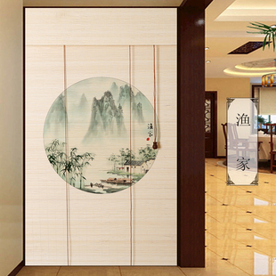 竹帘窗帘卷拉式 百叶印花竹帘子 卷帘装 饰隔断茶室遮光升降门帘中式
