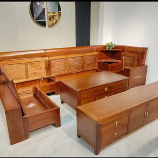 客厅储物家具 花梨木实木沙发冬夏两用贵妃角柜转角仿古雕花新中式
